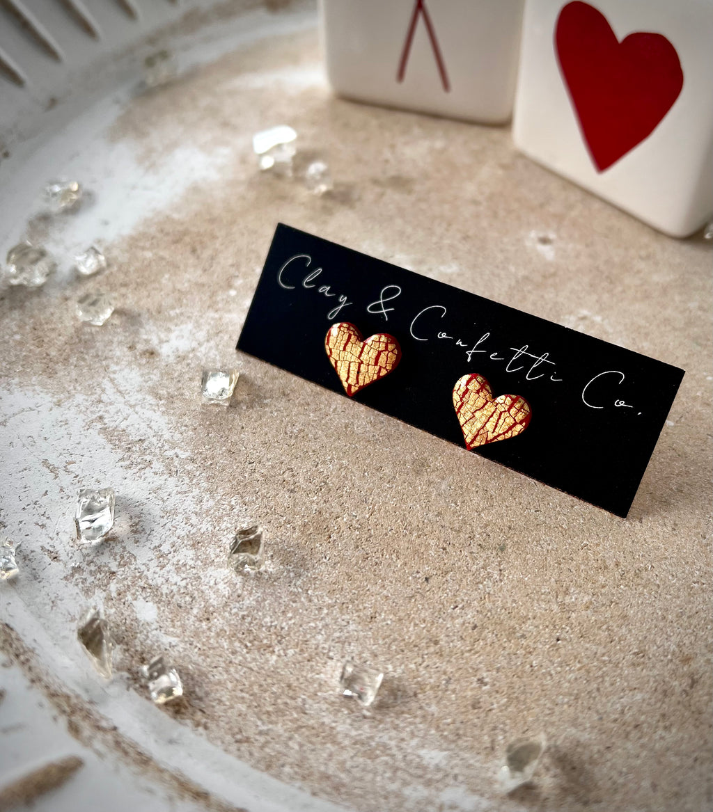 Red with gold foil heart stud