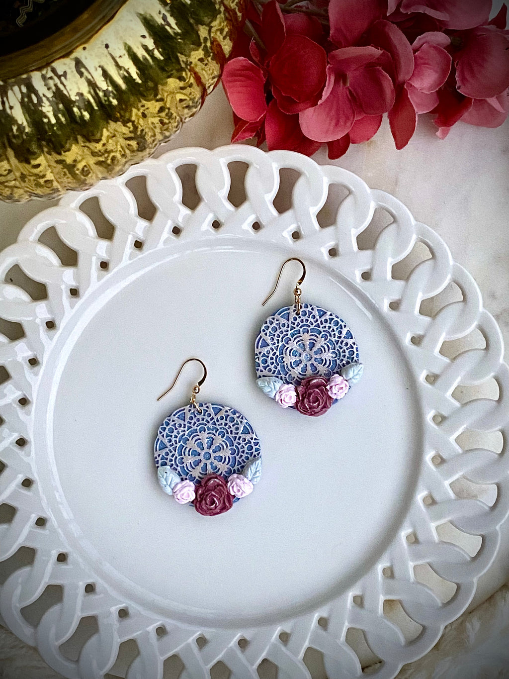Lace mandala rose dangle