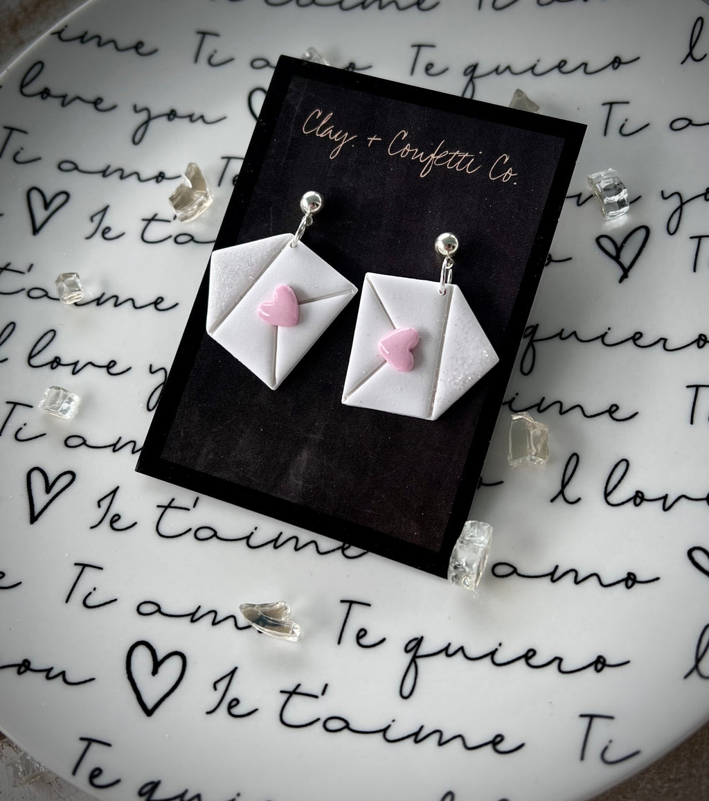 Pink heart love letter dangle