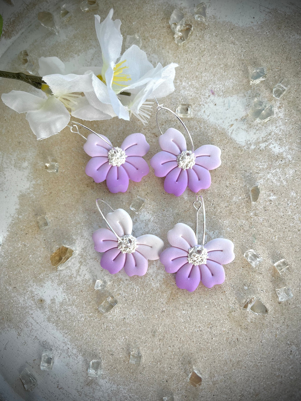 Purple ombré floral hoop silver