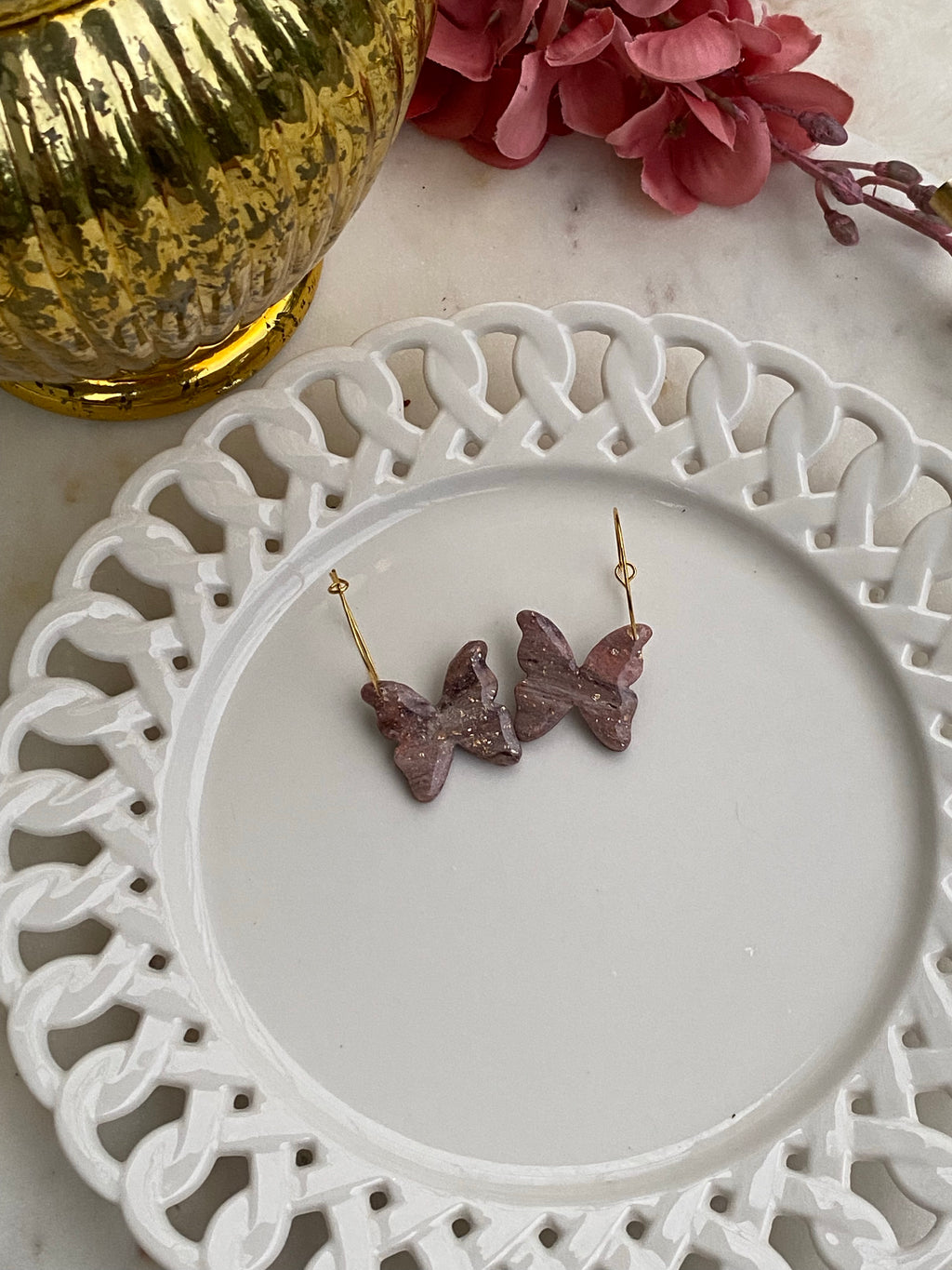Brown and Pink Geode Butterfly Hoop