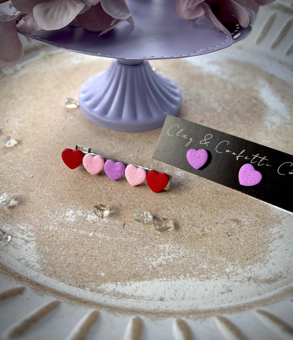 Little girls barrette and small heart studs