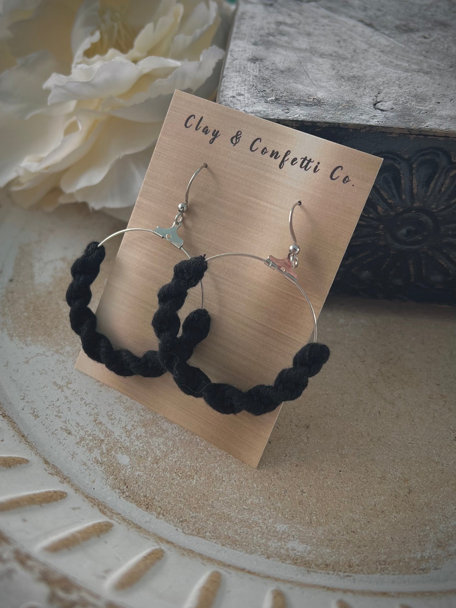 Macrame Knotted Hoops (Black)