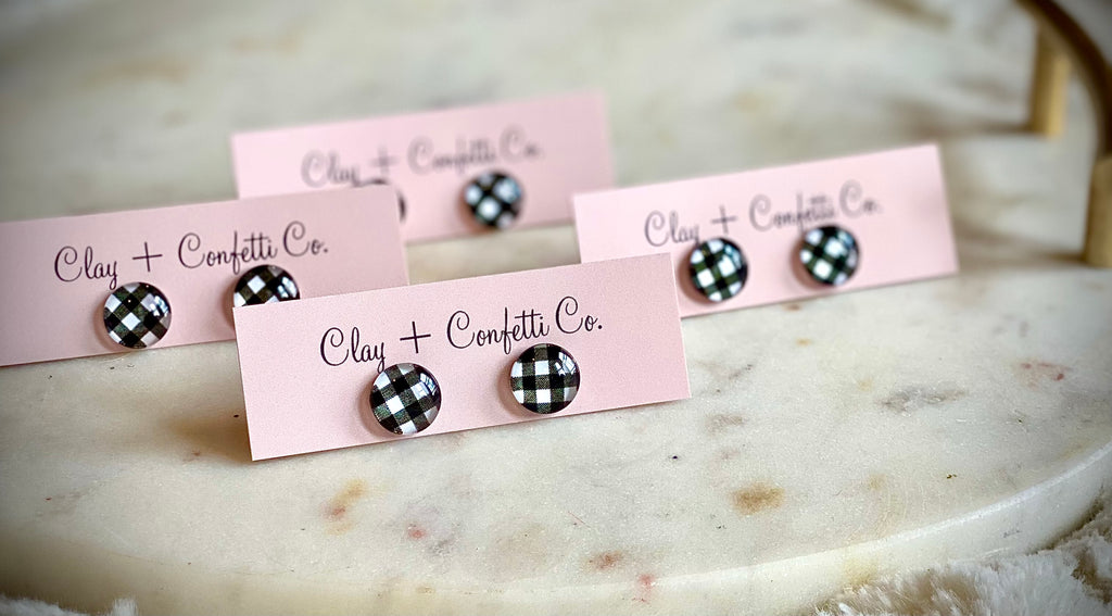 Black Buffalo Plaid Studs