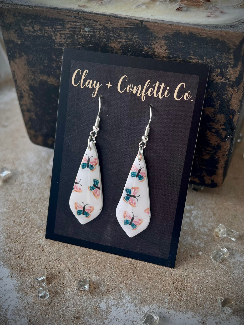 Teal and pink butterfly kite dangle