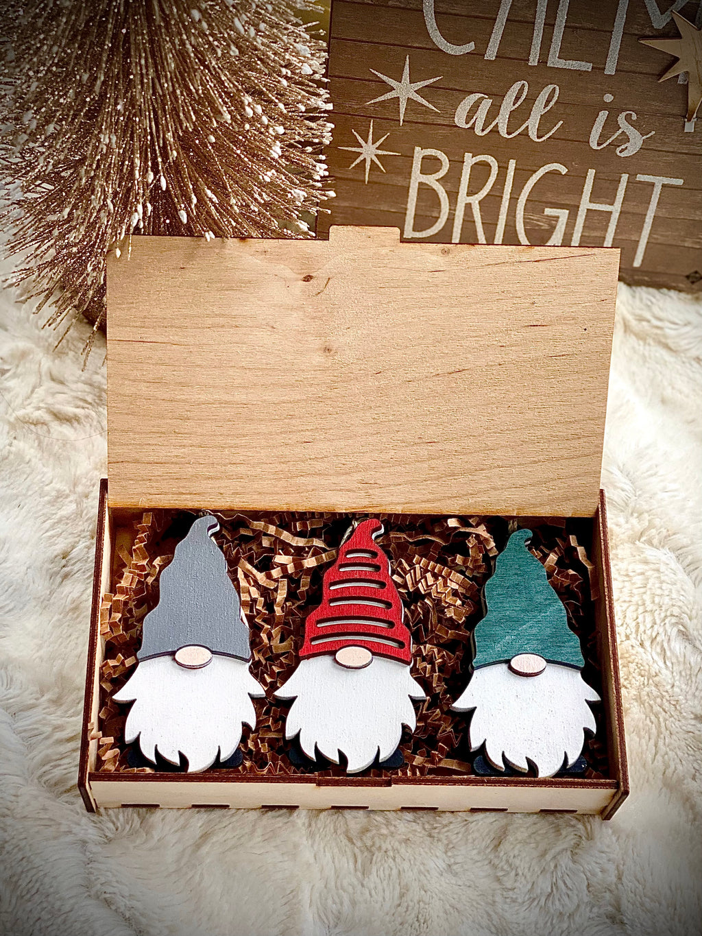 Classic Christmas Gnome ornament Trio IN BOX