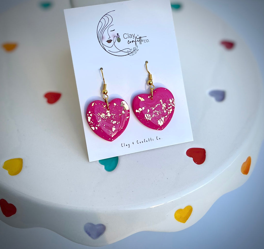 Resin heart dangle with gold fleck