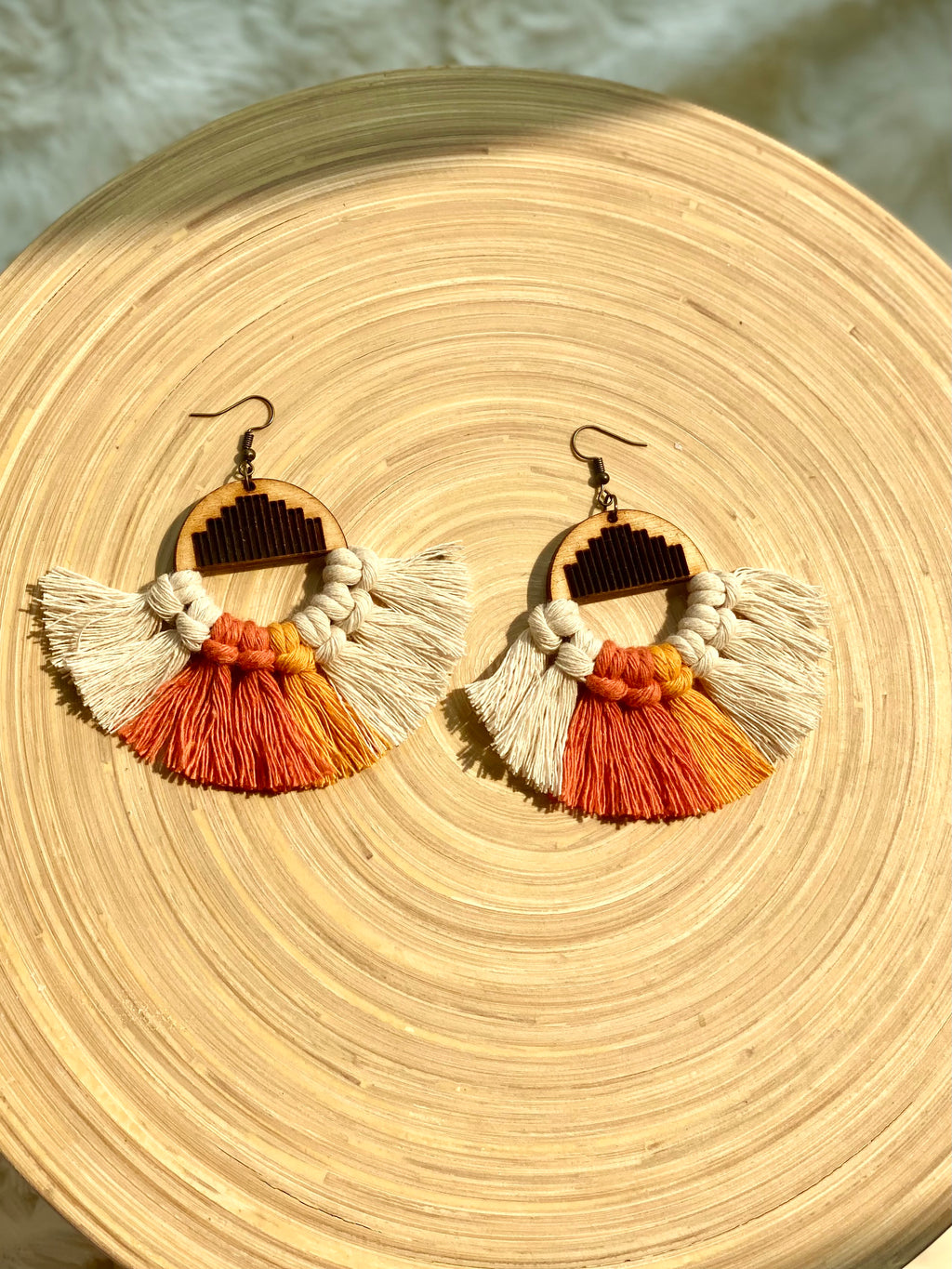 Orange rainbow macrame hoop