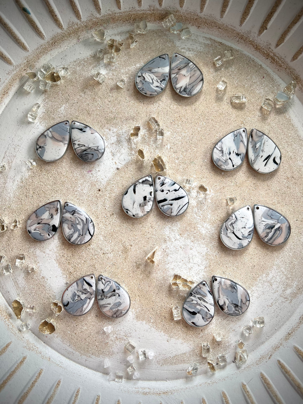 Funky blue white black swirl tear drop dangle