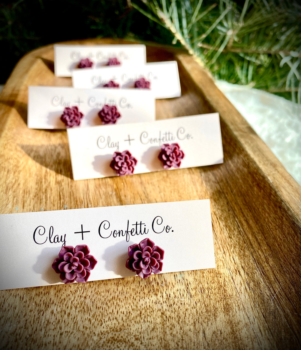 Matte Burgundy Succulent Stud