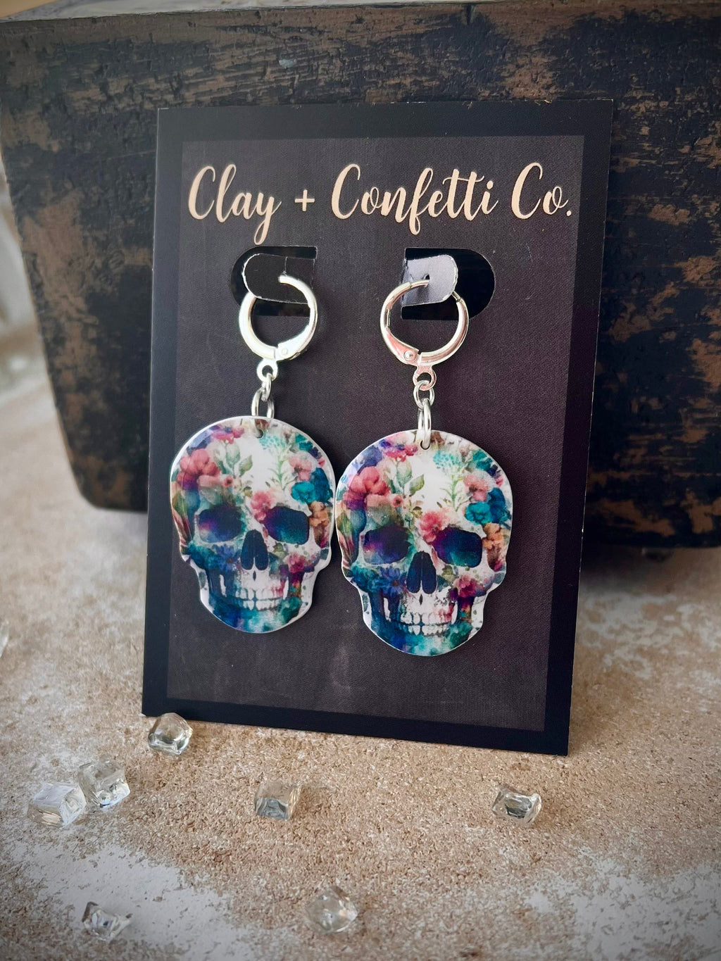 Blue green floral skull