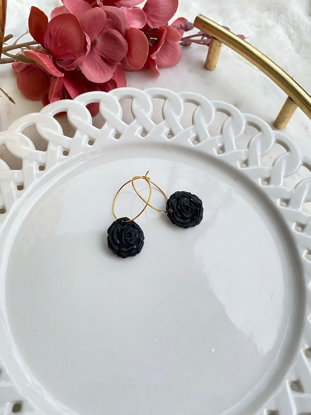 Black glitter rose hoop