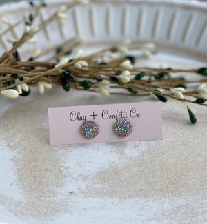 Pinky Gold Domed Druzy Stud