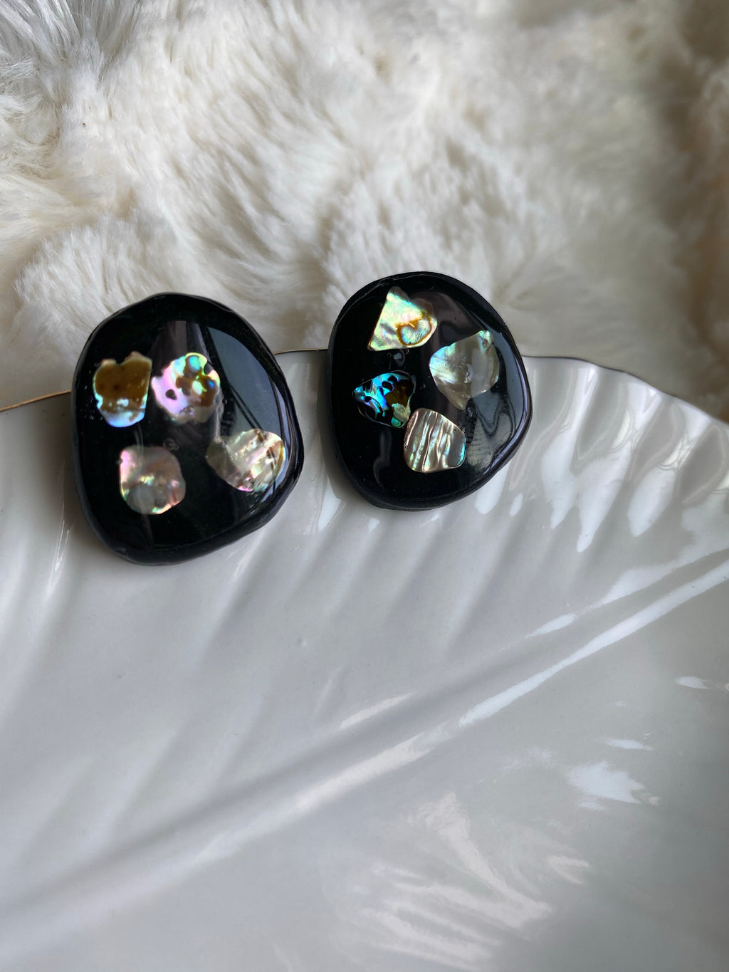 Black statement stud with shells