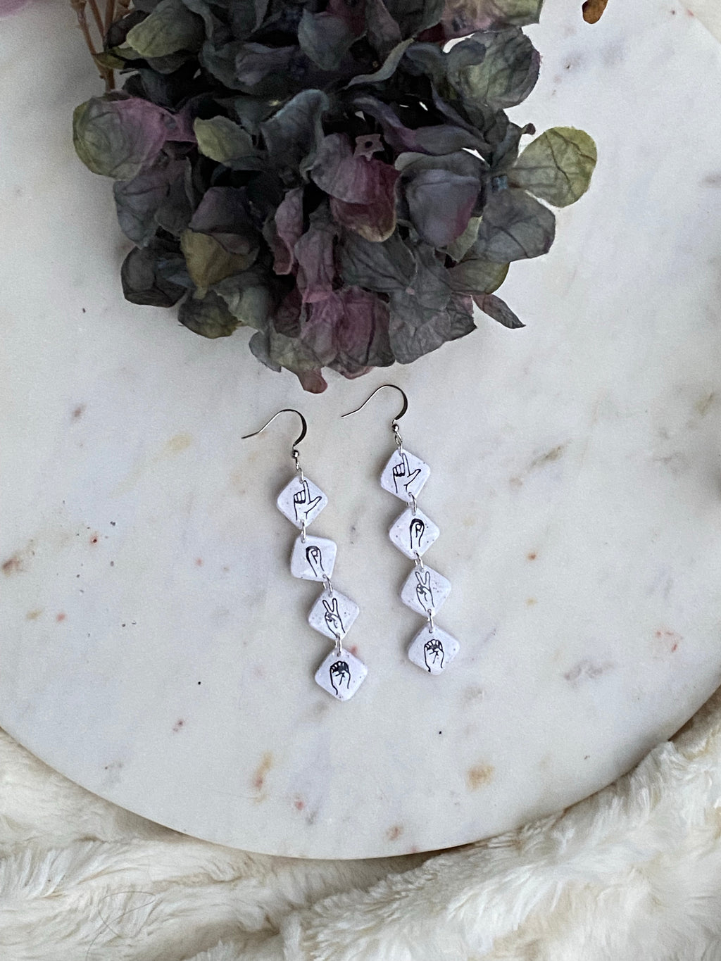 LOVE white square dangle