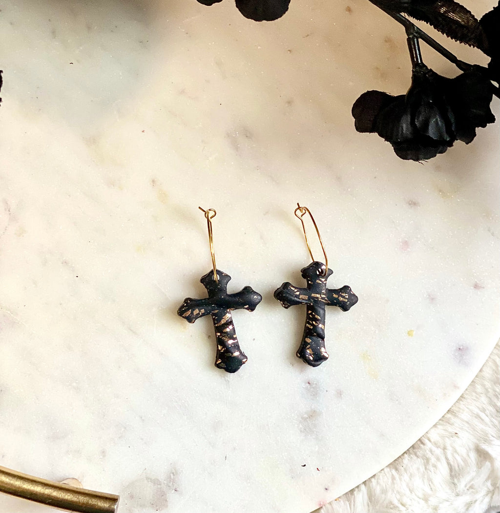 JC cross dangle with gold flecks - draped effect