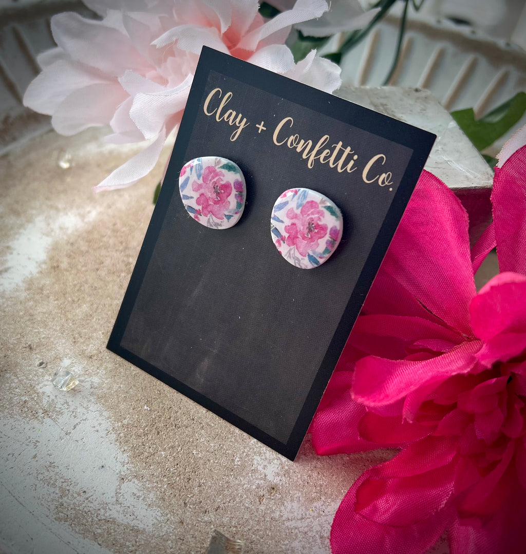 Pink Floral organic stud