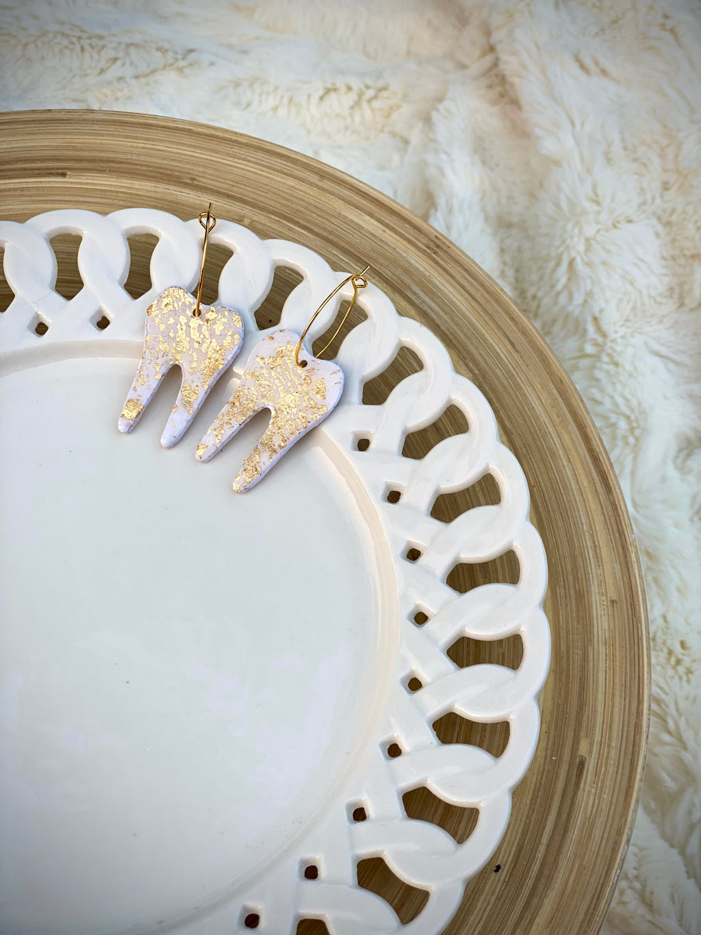White and Gold Tooth Dangle