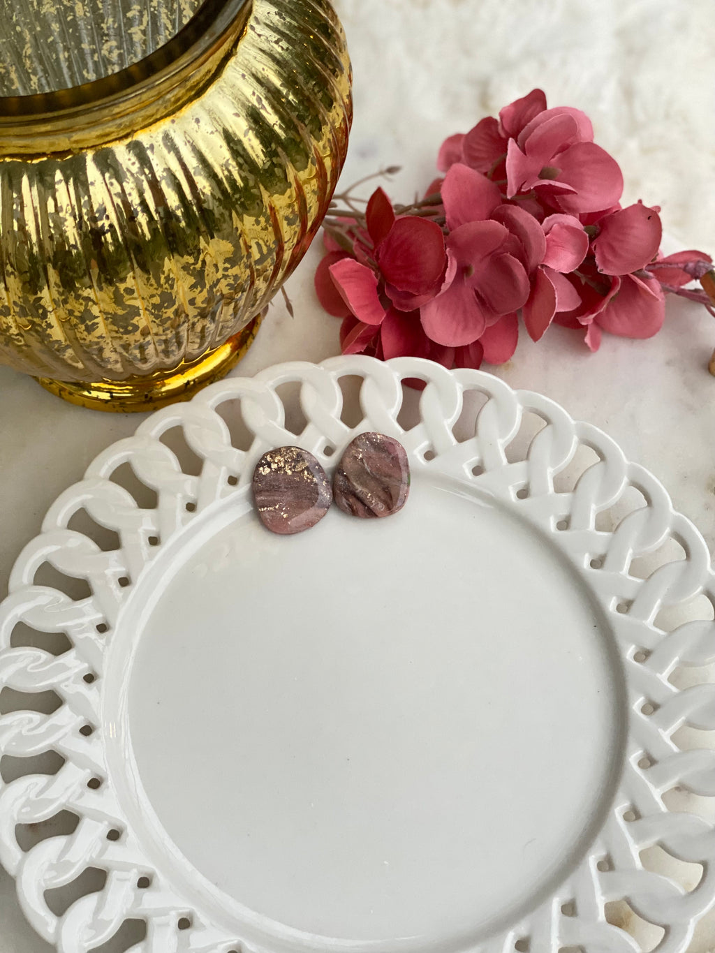 Brown and Pink Geode Statement Stud