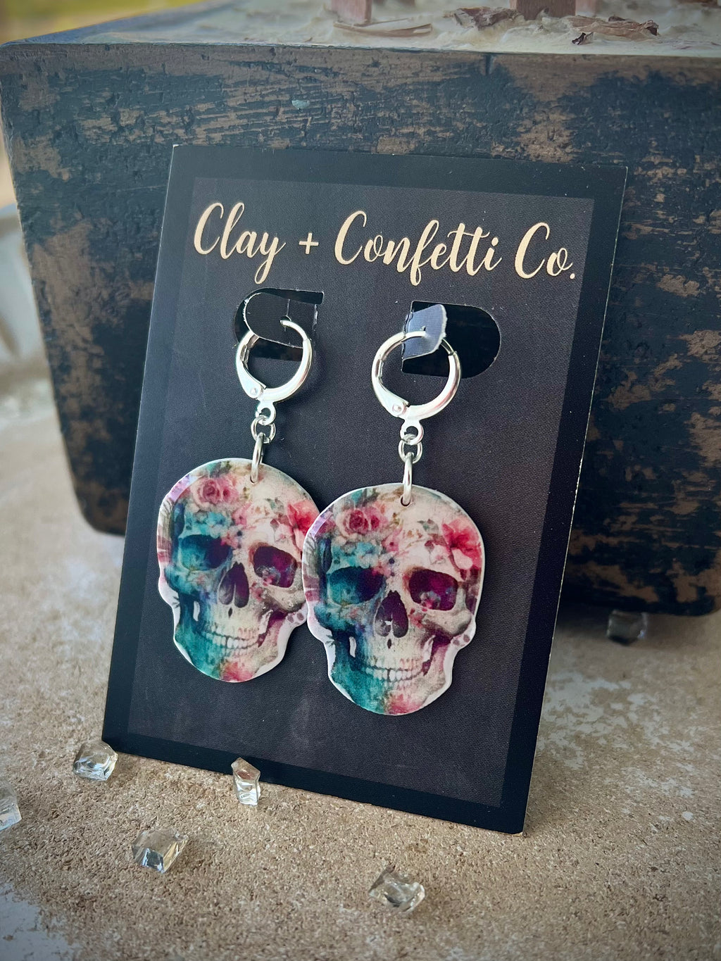 Teal and fuschia skull dangle