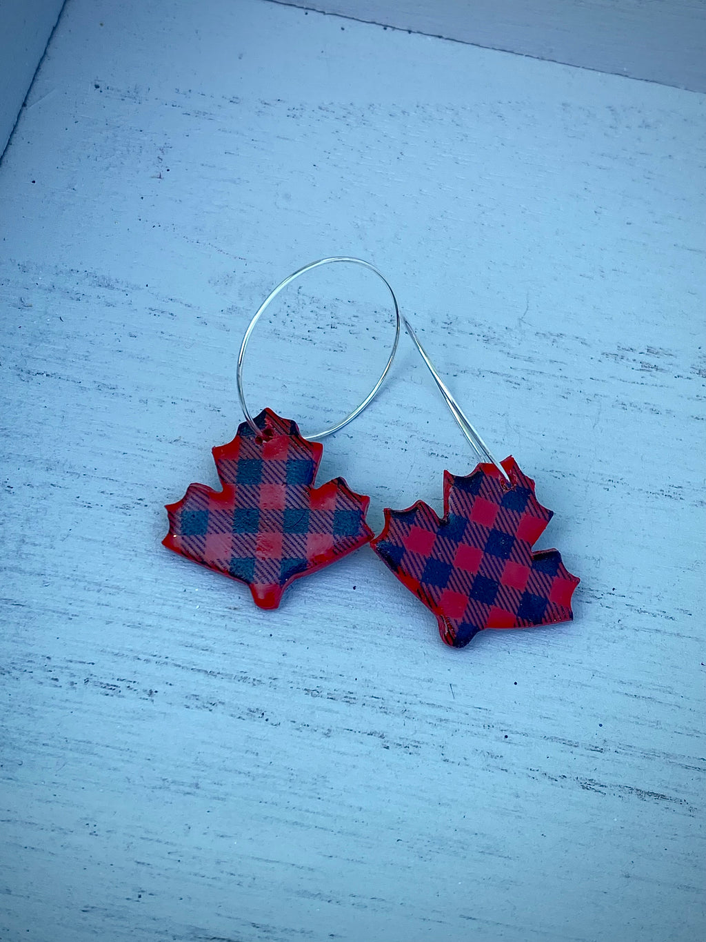 Red and Blue Buffalo Plaid Maple Leaf Hoop