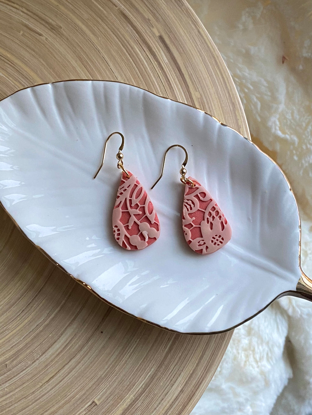 Coral and Pale Pink Lace tear dangle