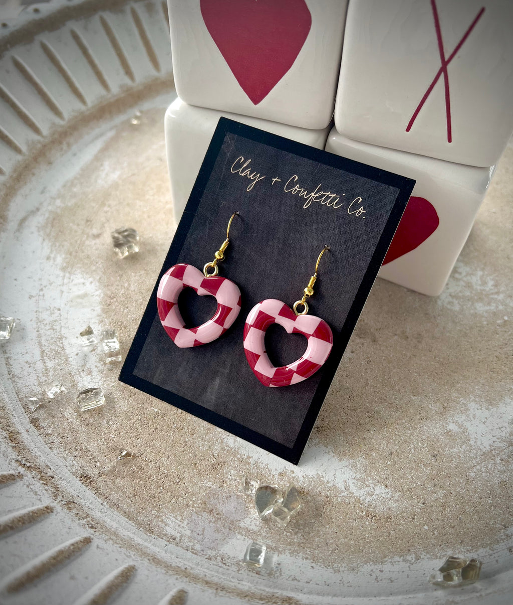 Chunky checkered heart dangle