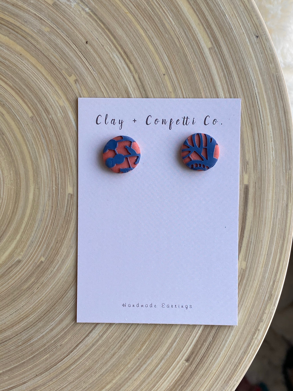 Coral and Navy Lace Stud