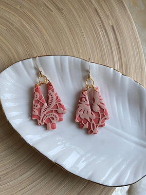 Boho Coral and Pale Pink Lace dangle