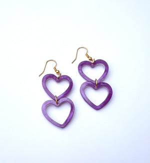Purple double heart dangle