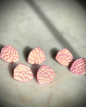 Pink gold shimmer hammered shield studs