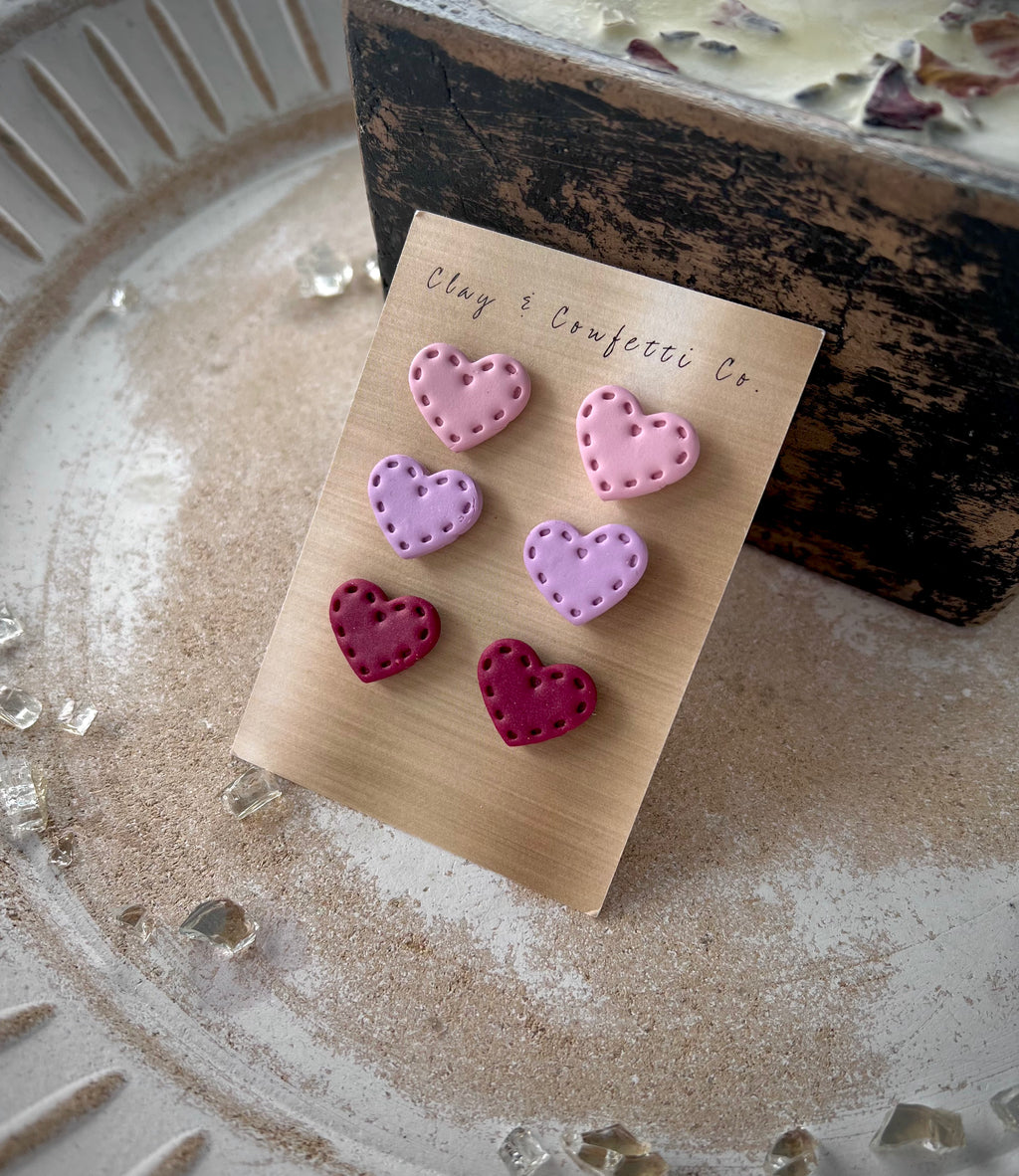 Stitched Heart Stud Pack
