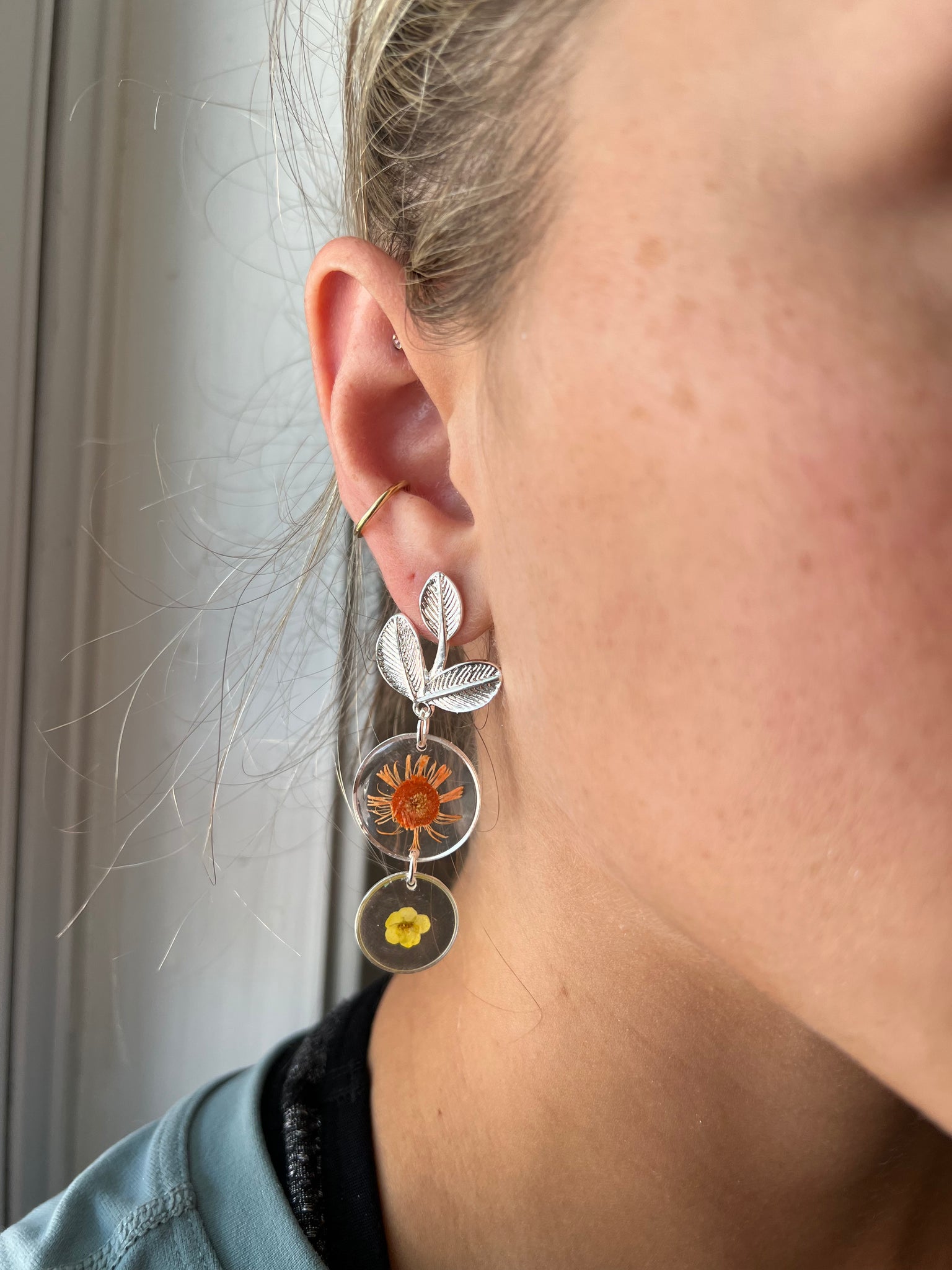 Orange yellow silver leaf dangle