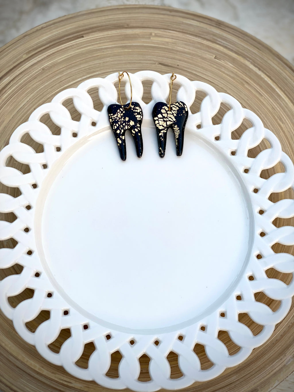 Black and gold  tooth hoop dangle