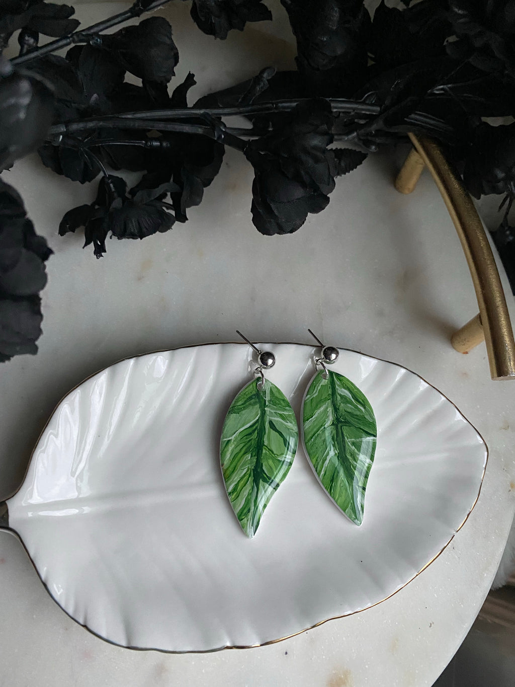 Hand painted leaf dangle