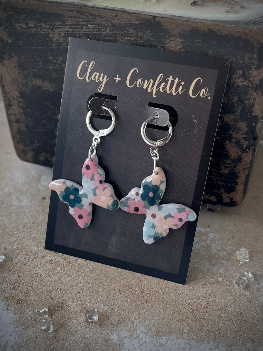 Boho Daisy Butterfly on huggie hoop