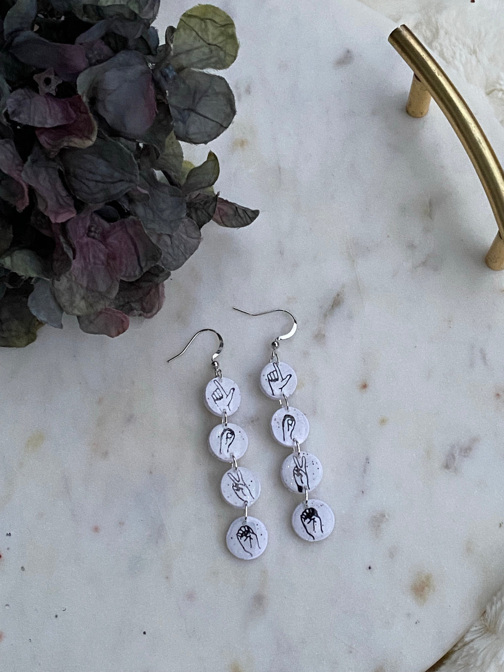 LOVE white circle dangle