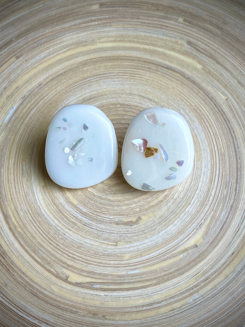 Milk glass statement stud with shells