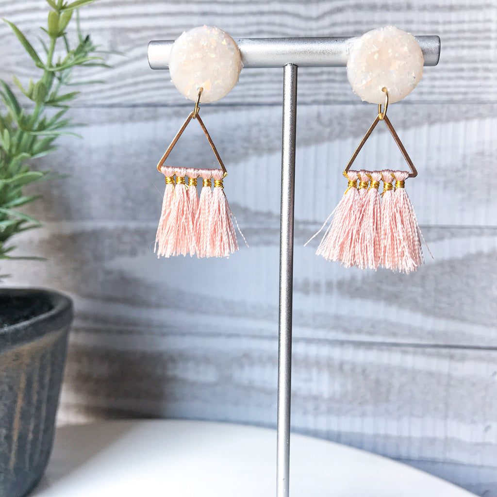 Opal stud with pink tassel