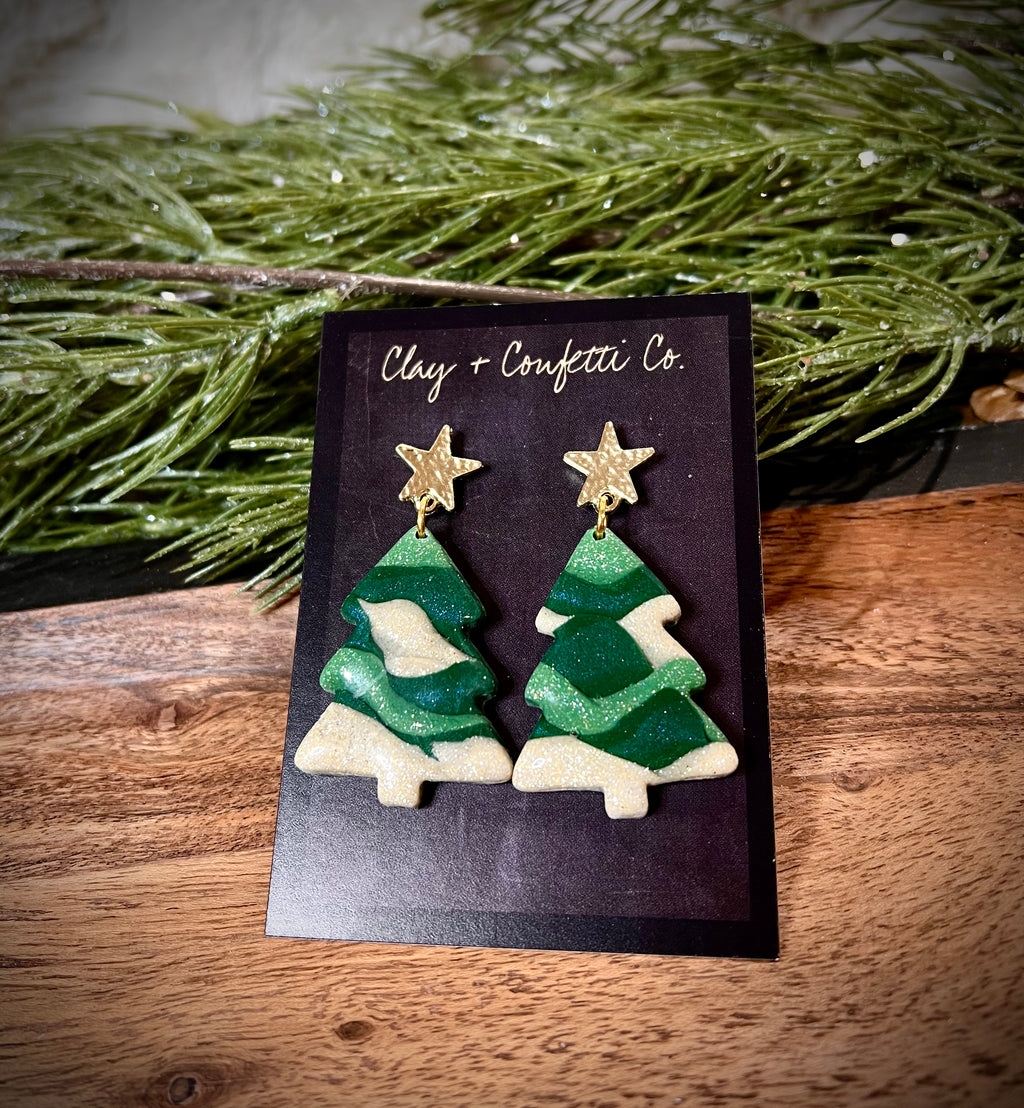 Draped green and gold tree dangle