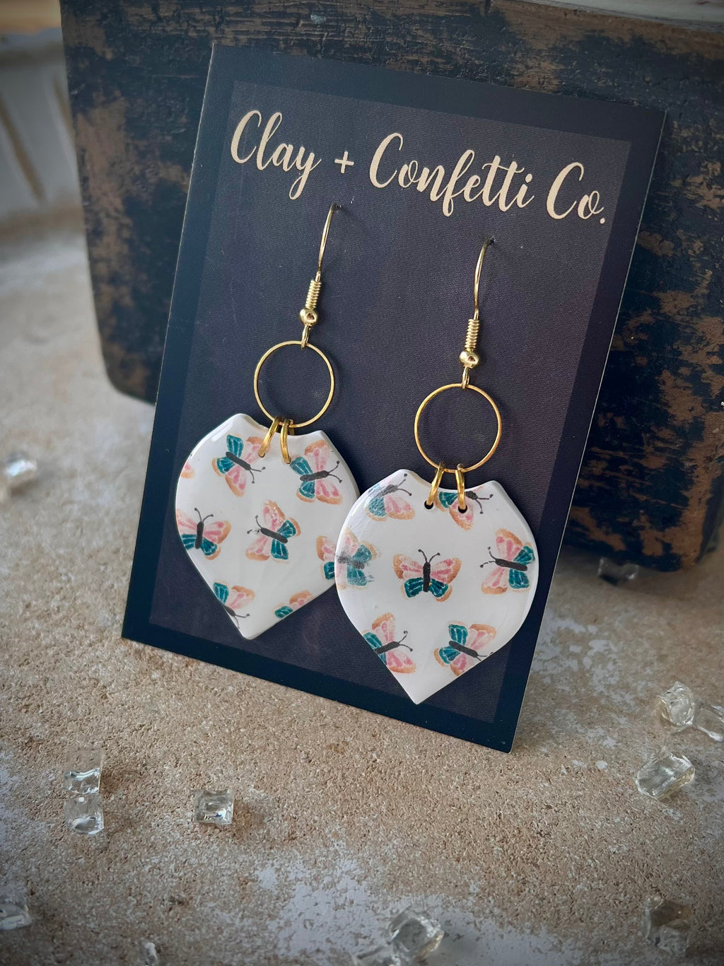 Teal and pink butterfly Featherly dangle