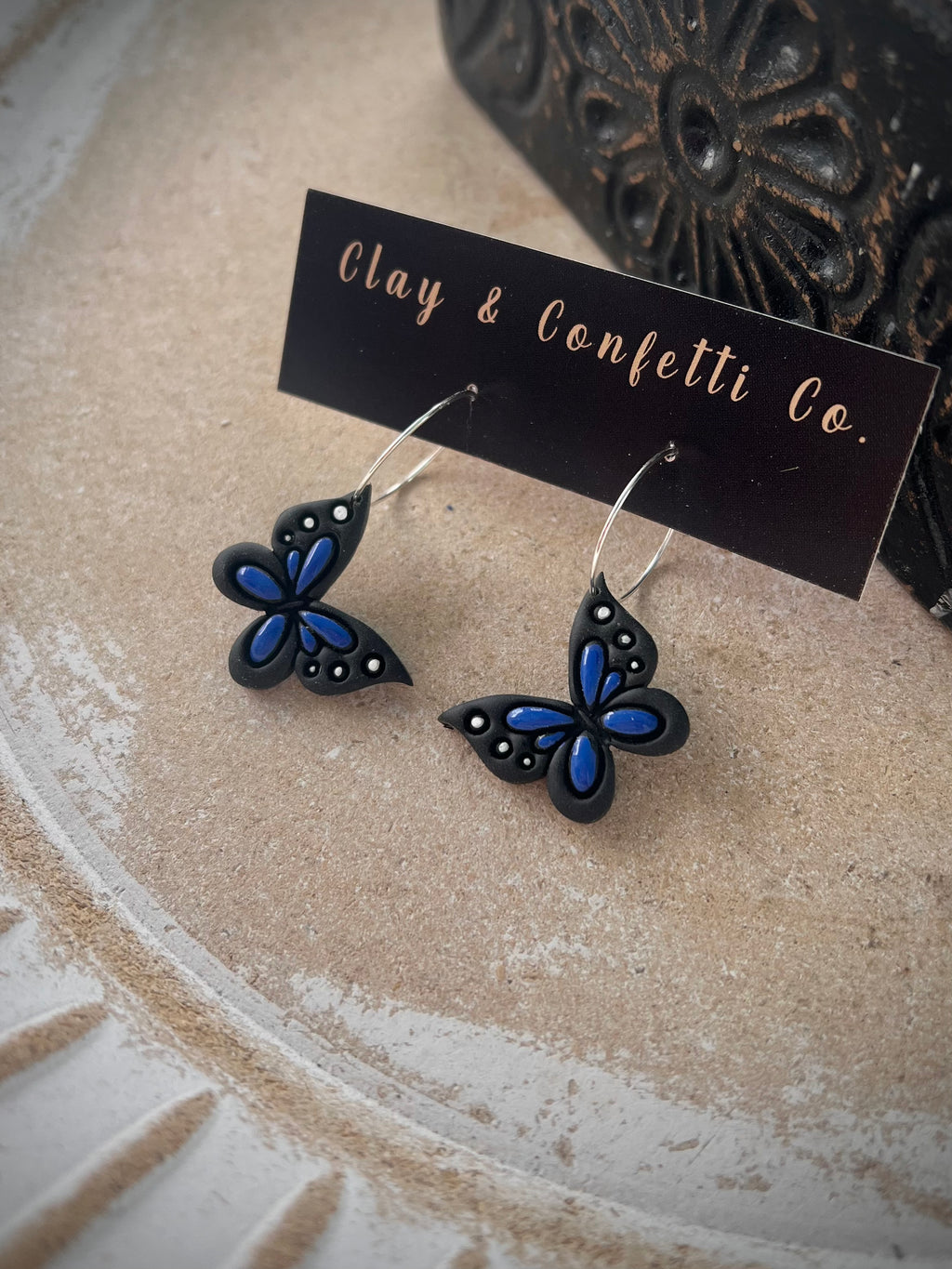 Blue butterfly 1 inch (small) hoops