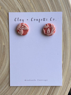 Coral and Pale Pink Lace Stud