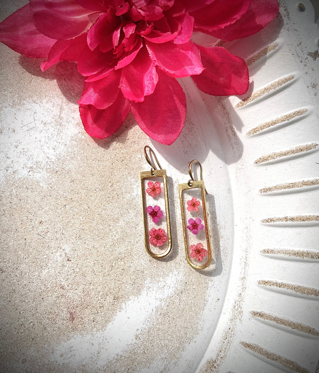 Triple Pink Plum Blossom Drop Dangle