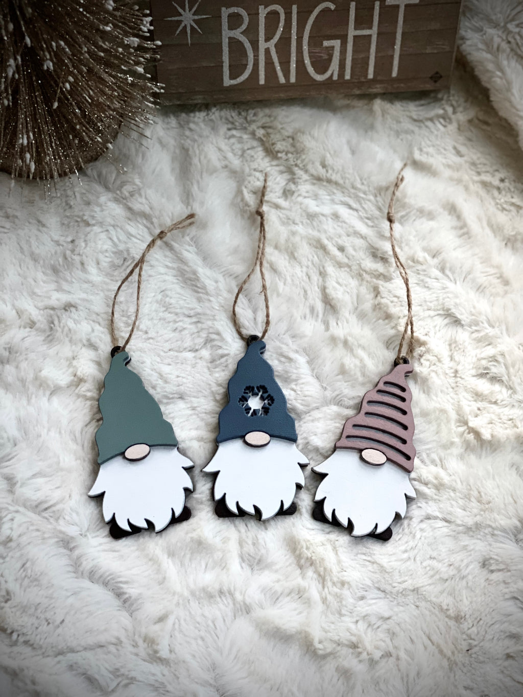 Muted Boho Gnome ornament trio