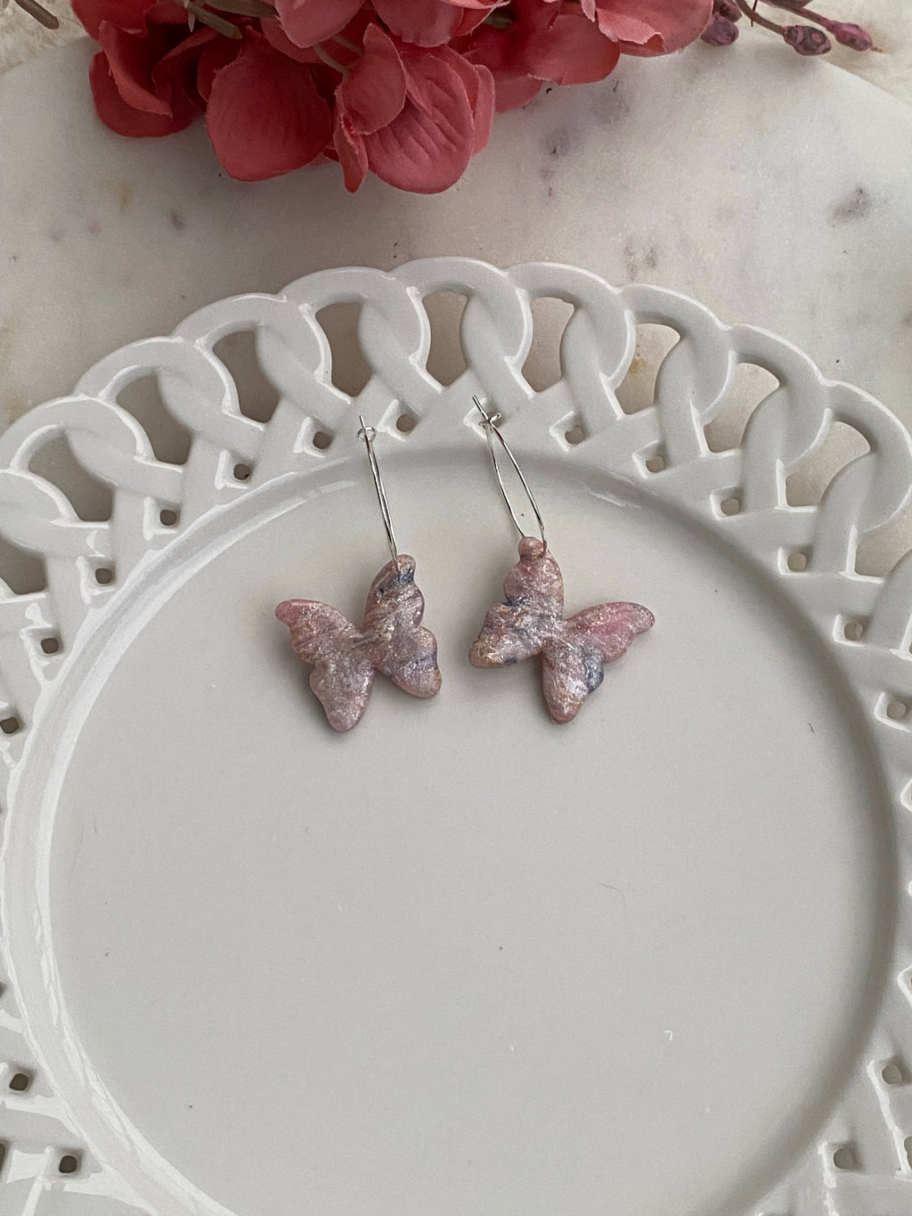 Pink with dark swirl butterfly hoop