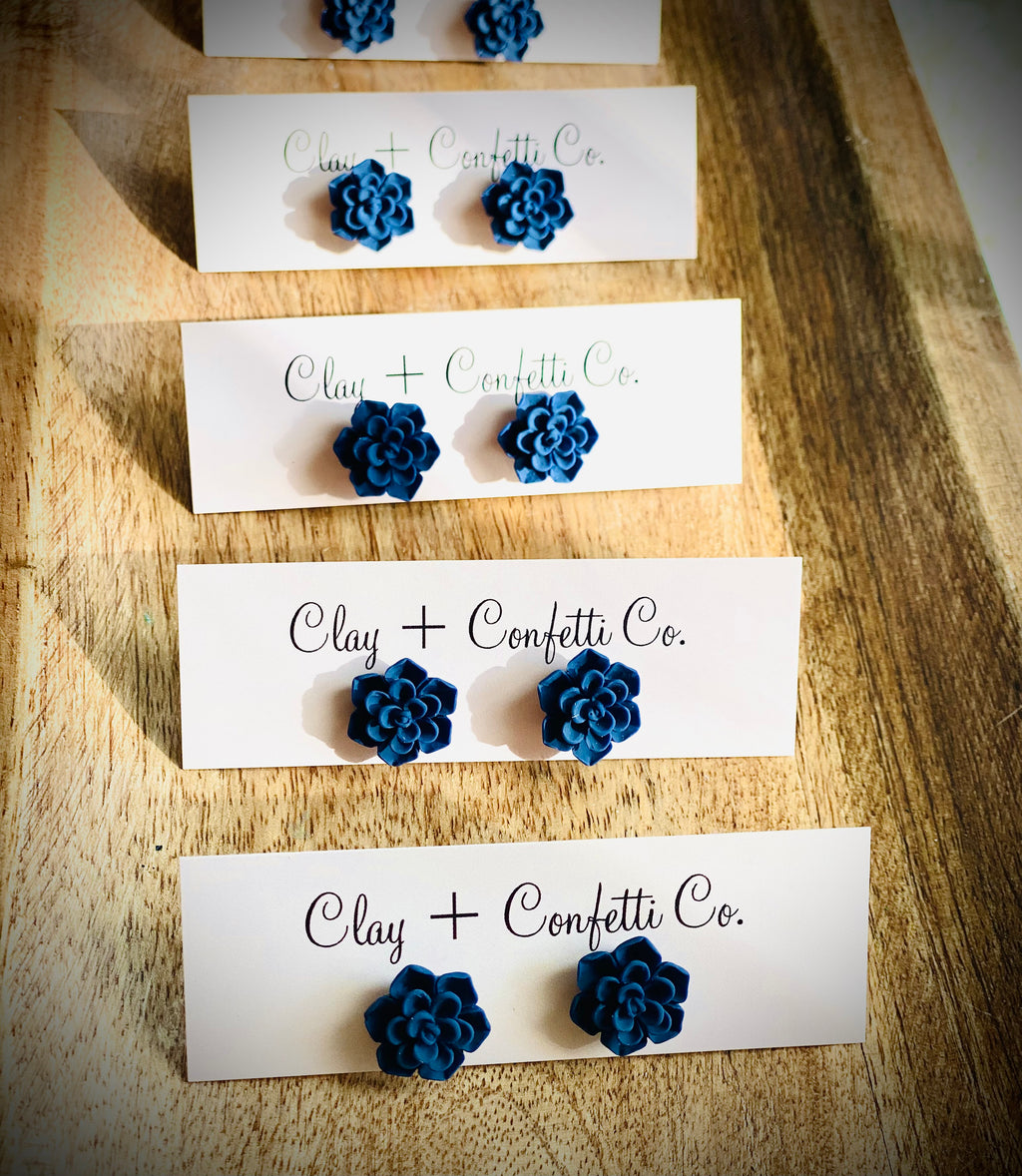 Matte Navy Blue Succulent Stud