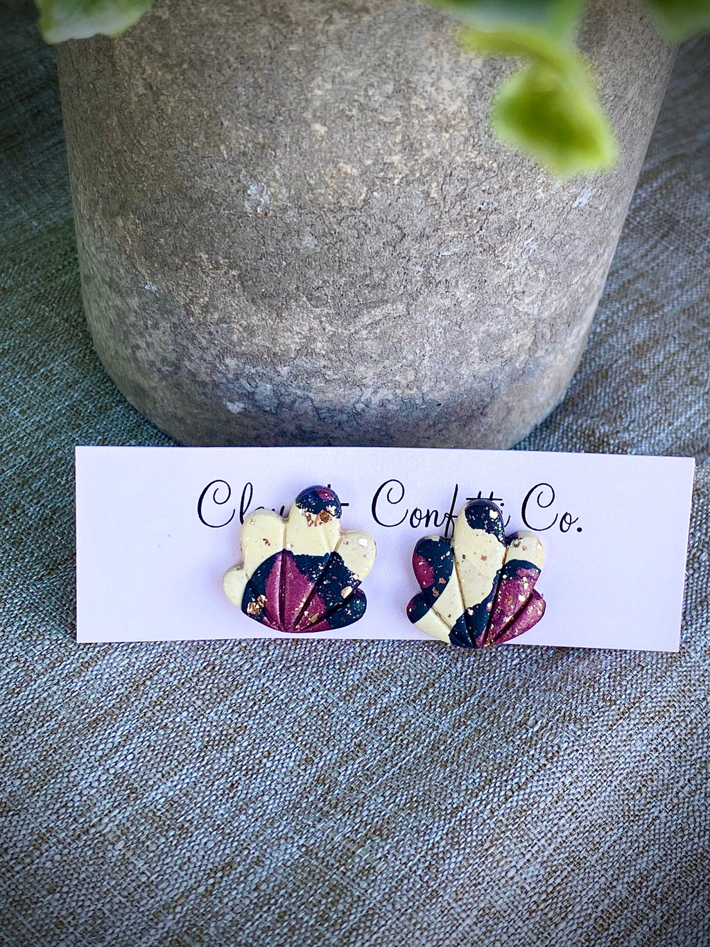 Purple and cream Shell Studs