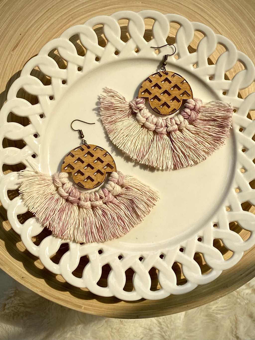 Wine tie dye chevron macrame hoops