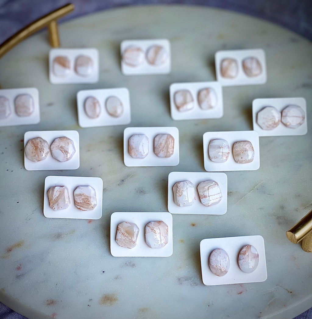 White & Gold translucent Rounded Square stud